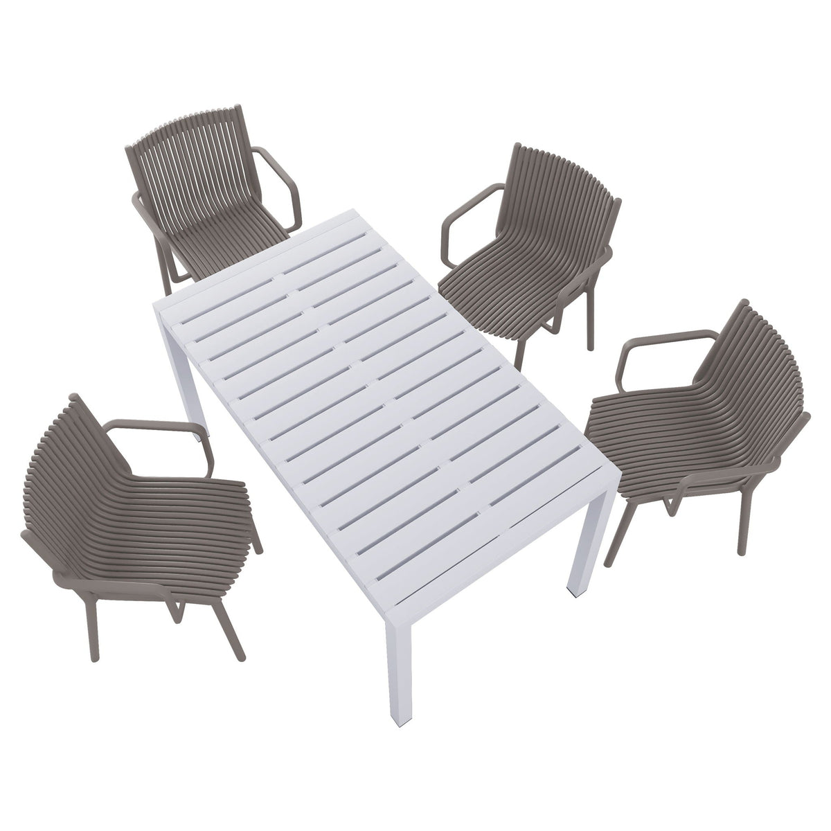 Modern Stackable Armchair Outdoor Dining Set with Long Table - Light Blue or Dark Gray