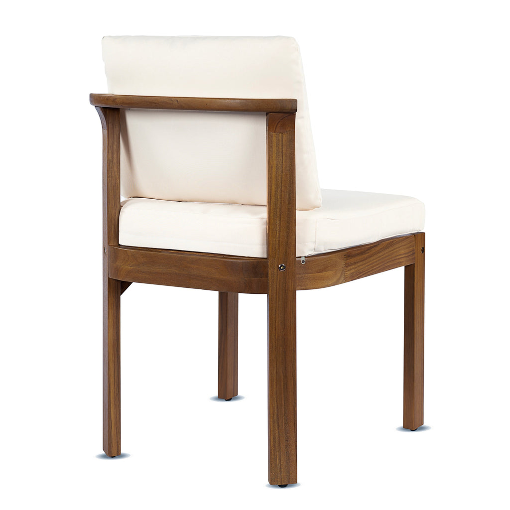 Acacia Wood Outdoor Dining Chair Set of 4 with Water-Repellent Cushions – Brown, Cream or Cream, Teak