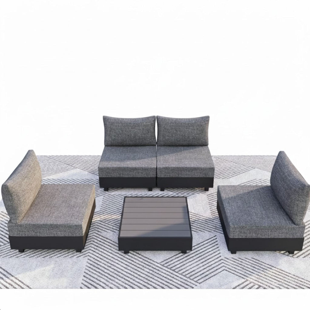 Gray Patio Sectional Set with Modular Armless Chairs and Coffee Table