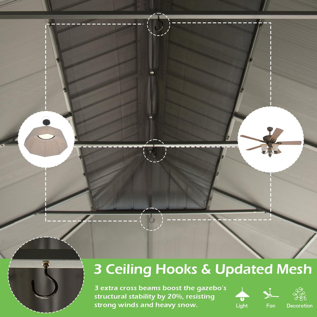 14'x20' Hardtop Gazebo with Resin Roof and Drainage Gutters - Dark Grey