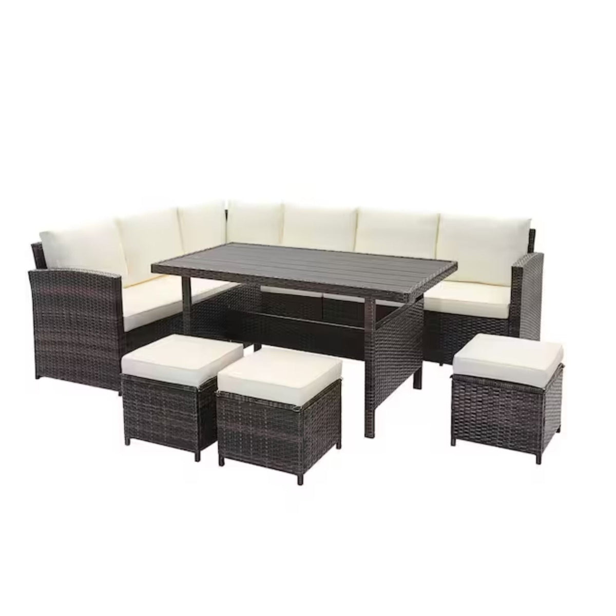 7 Piece Outdoor Dining Set with Cushions, Modular Sectional Sofa and Table - Gray or Beige