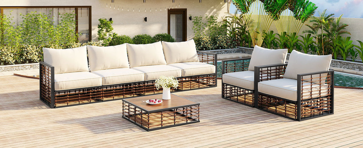 7-Piece Metal Patio Sectional Sofa Set with Water-Resistant Cushions - Modern