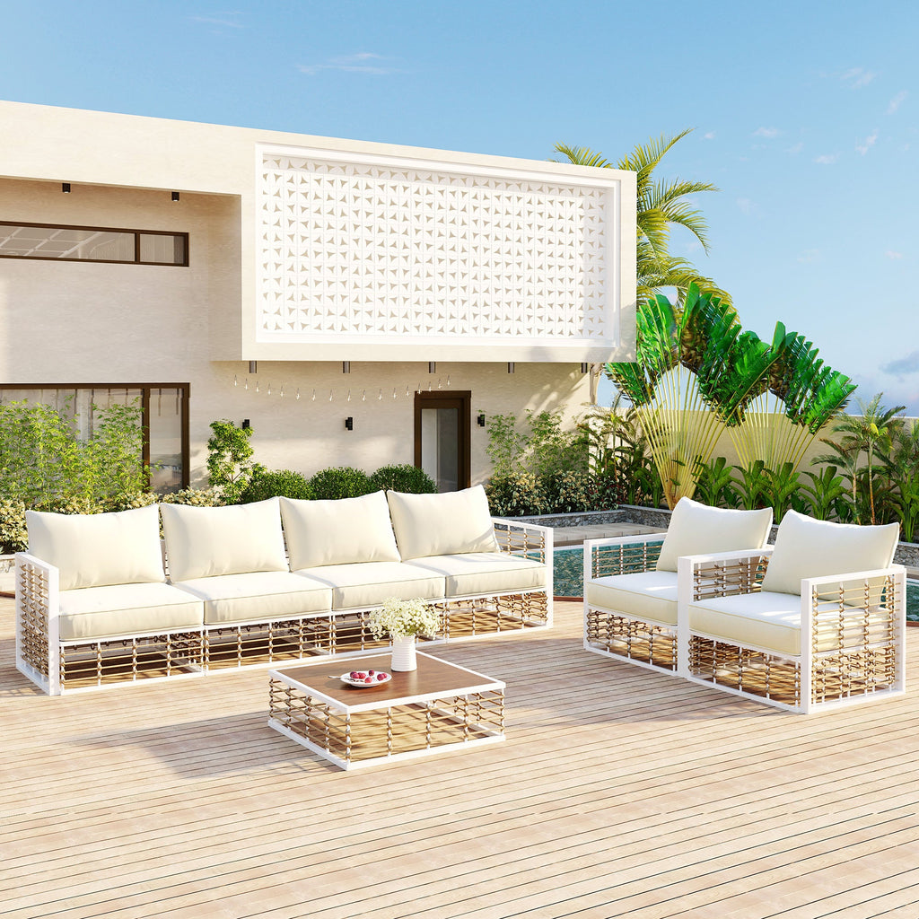 Modern Minimalist 7-Piece Metal Patio Sectional Sofa Set with Cushions - Black