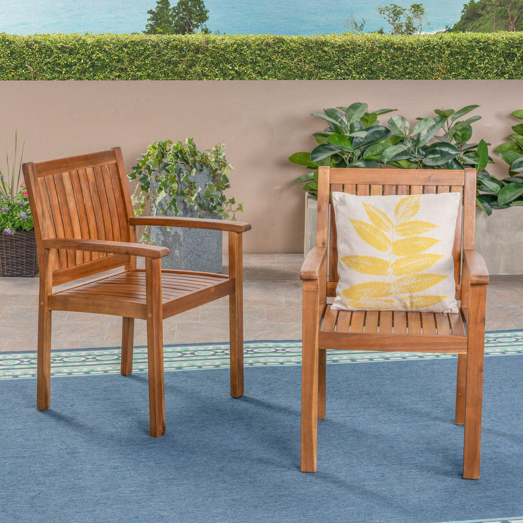 Amethyst Outdoor Dining Chair Set with Slat Design - Natural