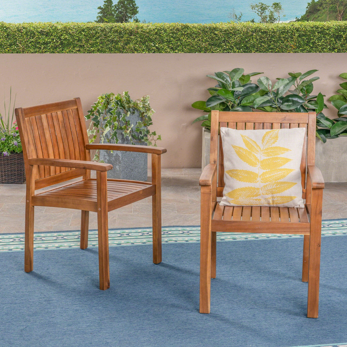 Amethyst Outdoor Dining Chair Set with Slat Design - Natural