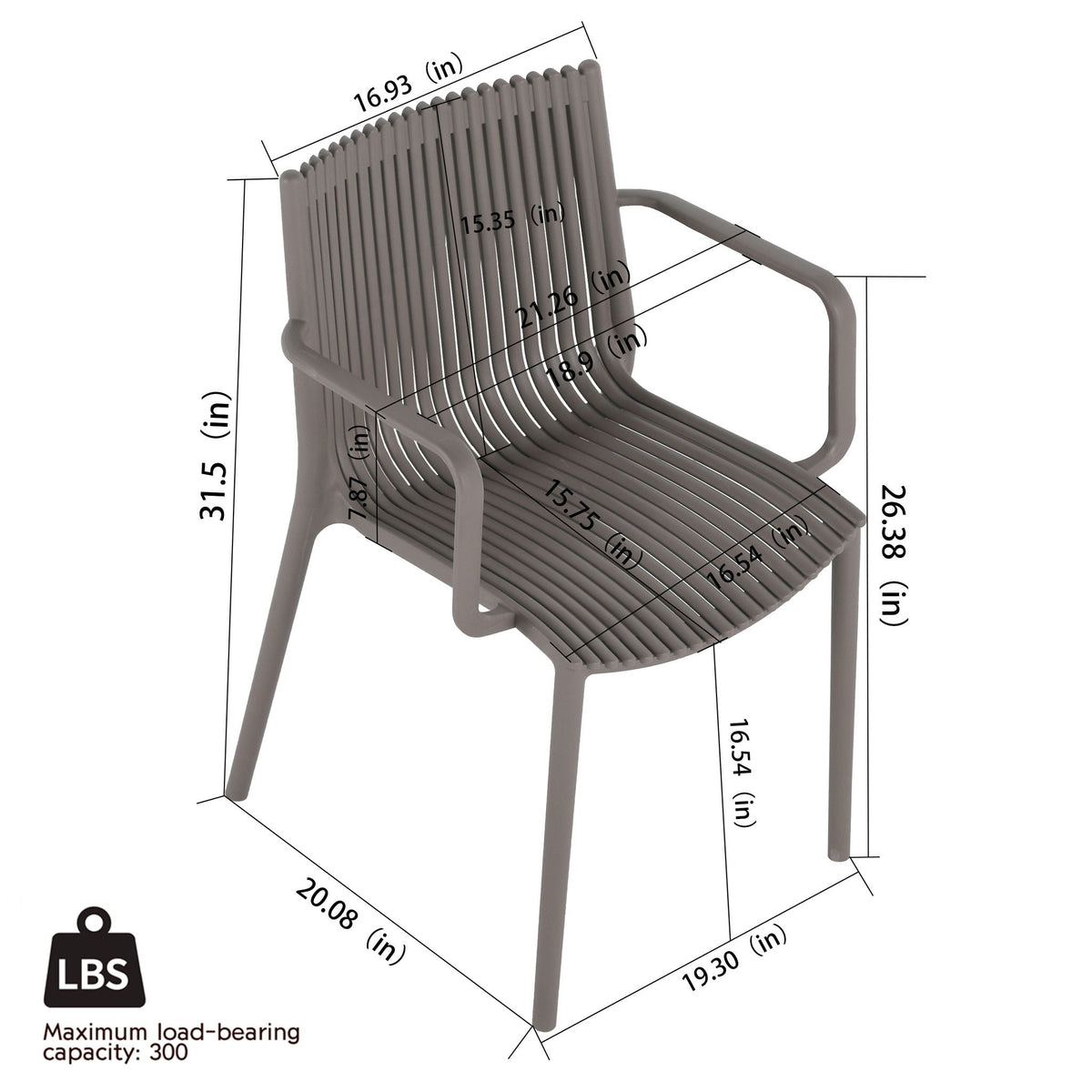 Modern Stackable Armchair Outdoor Dining Set with Long Table - Light Blue or Dark Gray