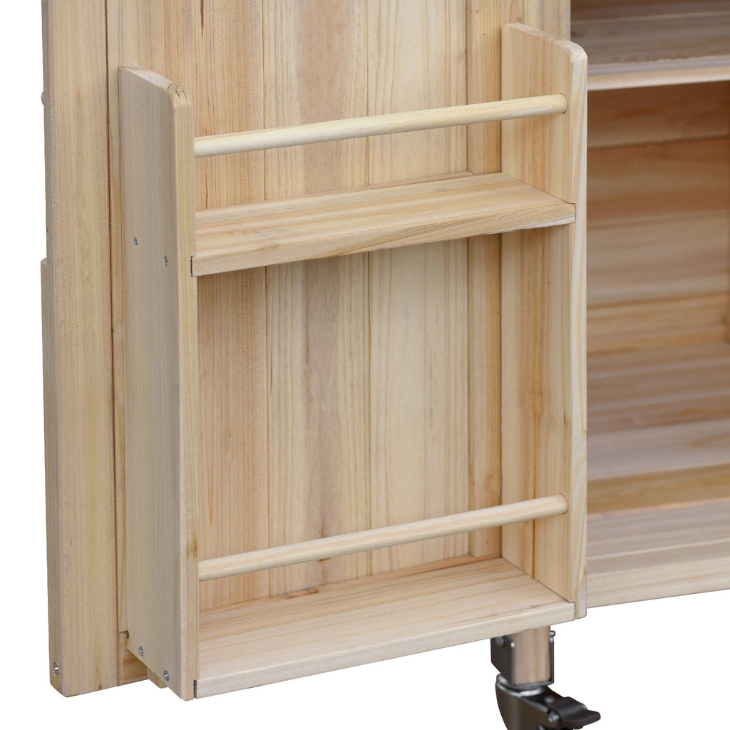 Outdoor Kitchen Island Rolling Bar Cart with Stainless Steel Top - Natural
