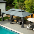 14'x20' Hardtop Gazebo with Resin Roof and Drainage Gutters - Dark Grey