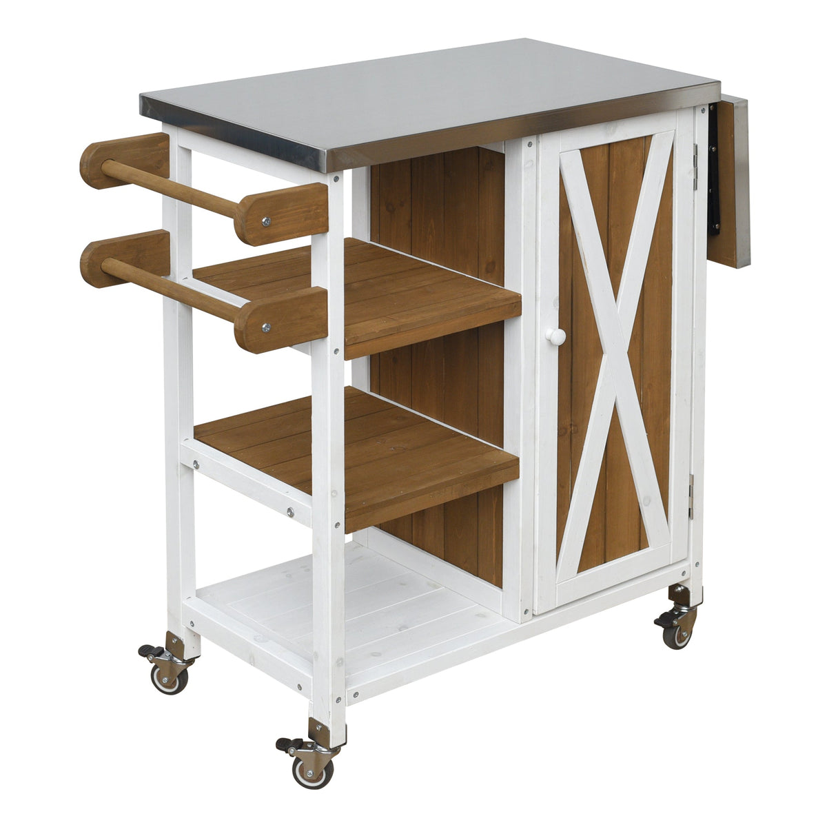 Foldable Outdoor Kitchen Island with Stainless Steel Top - Natural Wood