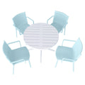 4 Modern Stackable Plastic Armchair Set with Round Table - Light Blue or Dark Gray