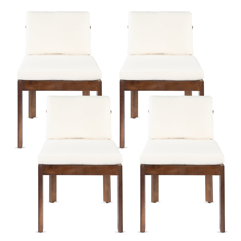 Acacia Wood Outdoor Dining Chair Set of 4 with Water-Repellent Cushions – Brown, Cream or Cream, Teak