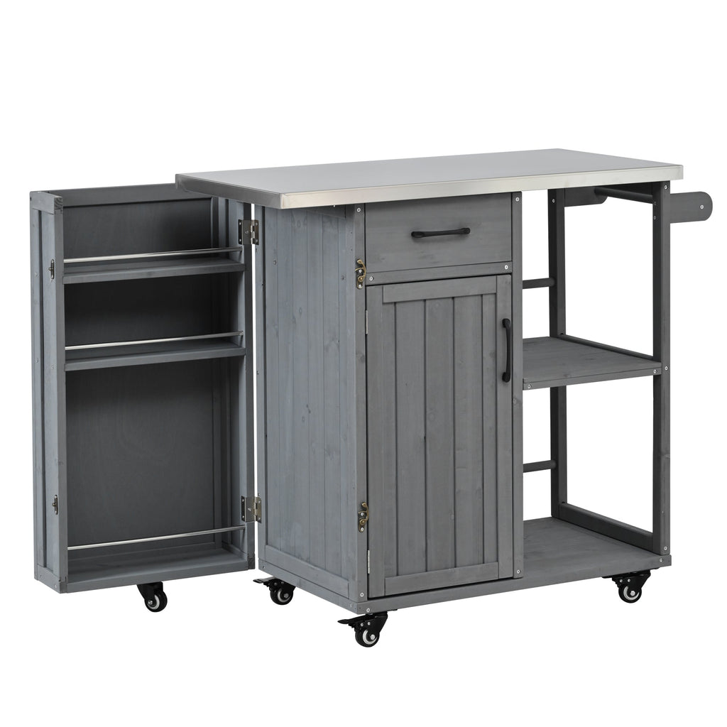 Outdoor Kitchen Island Prep Station with Stainless Steel Top - Natural Fir Wood