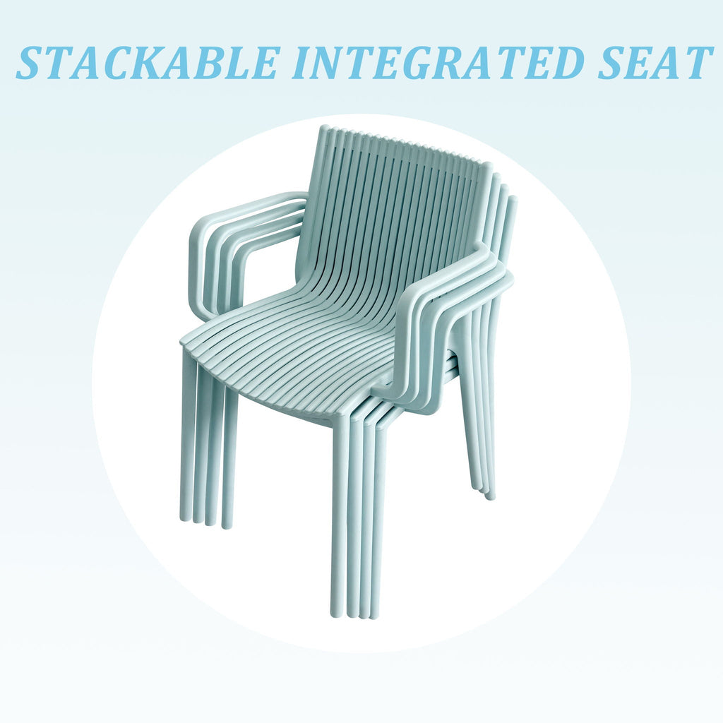 4 Modern Stackable Plastic Armchair Set with Round Table - Light Blue or Dark Gray