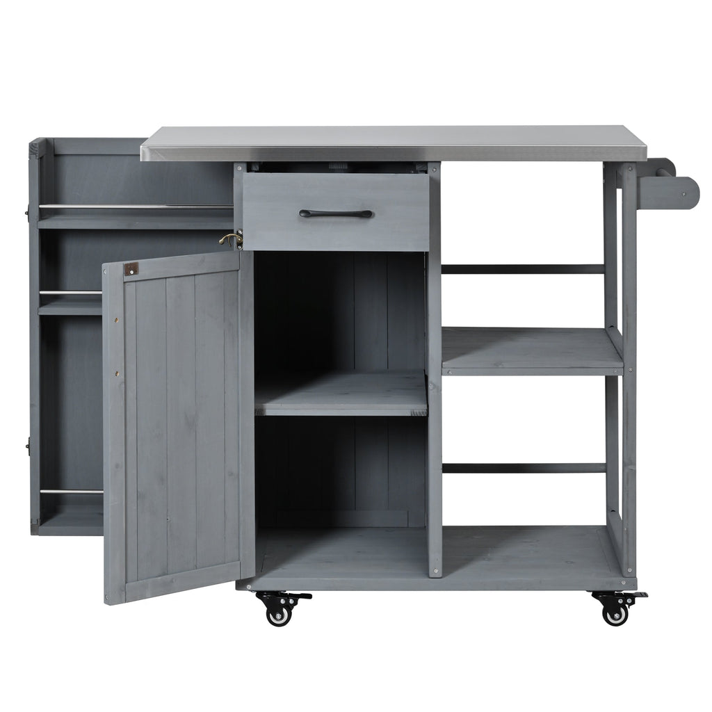 Outdoor Kitchen Island Prep Station with Stainless Steel Top - Natural Fir Wood