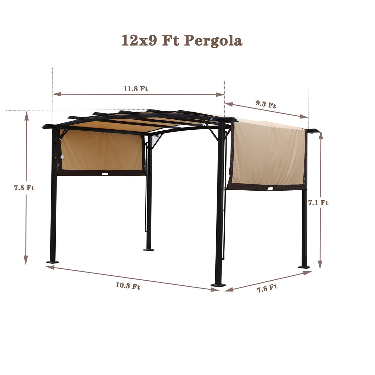 Outdoor Patio Pergola Gazebo with Retractable Canopy - Beige or Dark Gray