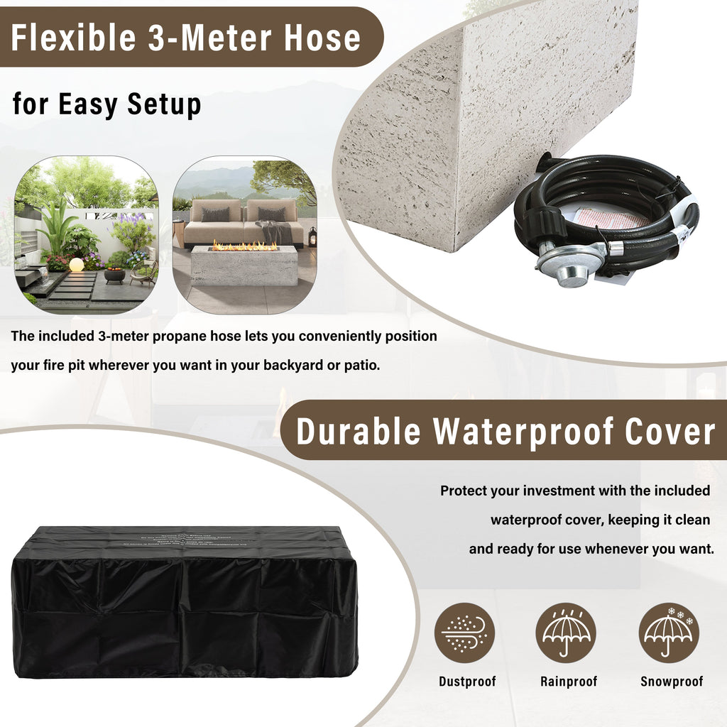 Rectangular Propane Fire Pit with Stainless Steel Burner - Beige or Gray