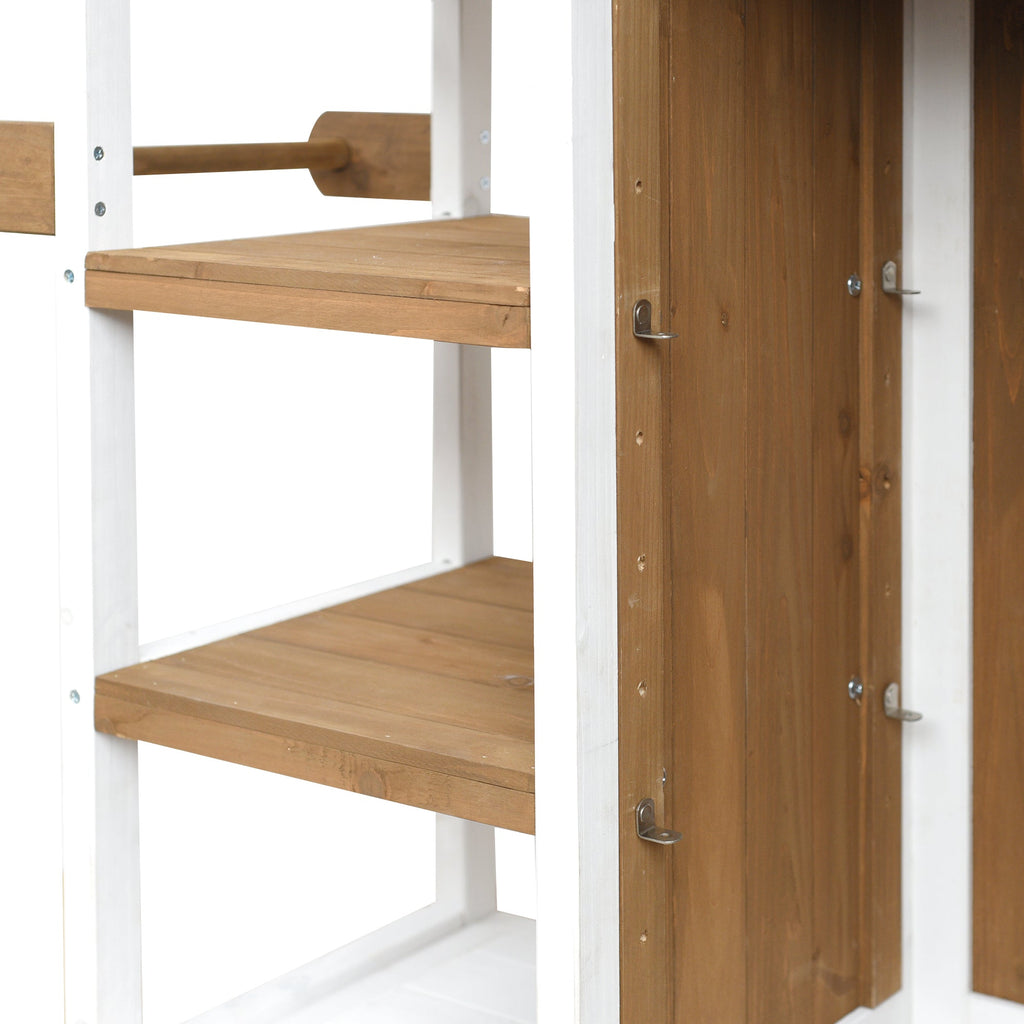 Foldable Outdoor Kitchen Island with Stainless Steel Top - Natural Wood