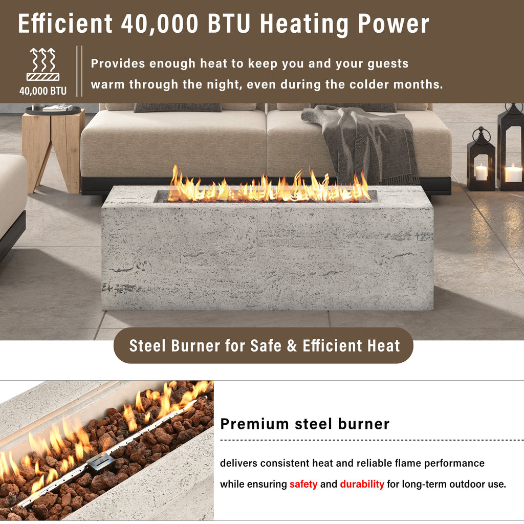 Rectangular Propane Fire Pit with Stainless Steel Burner - Beige or Gray