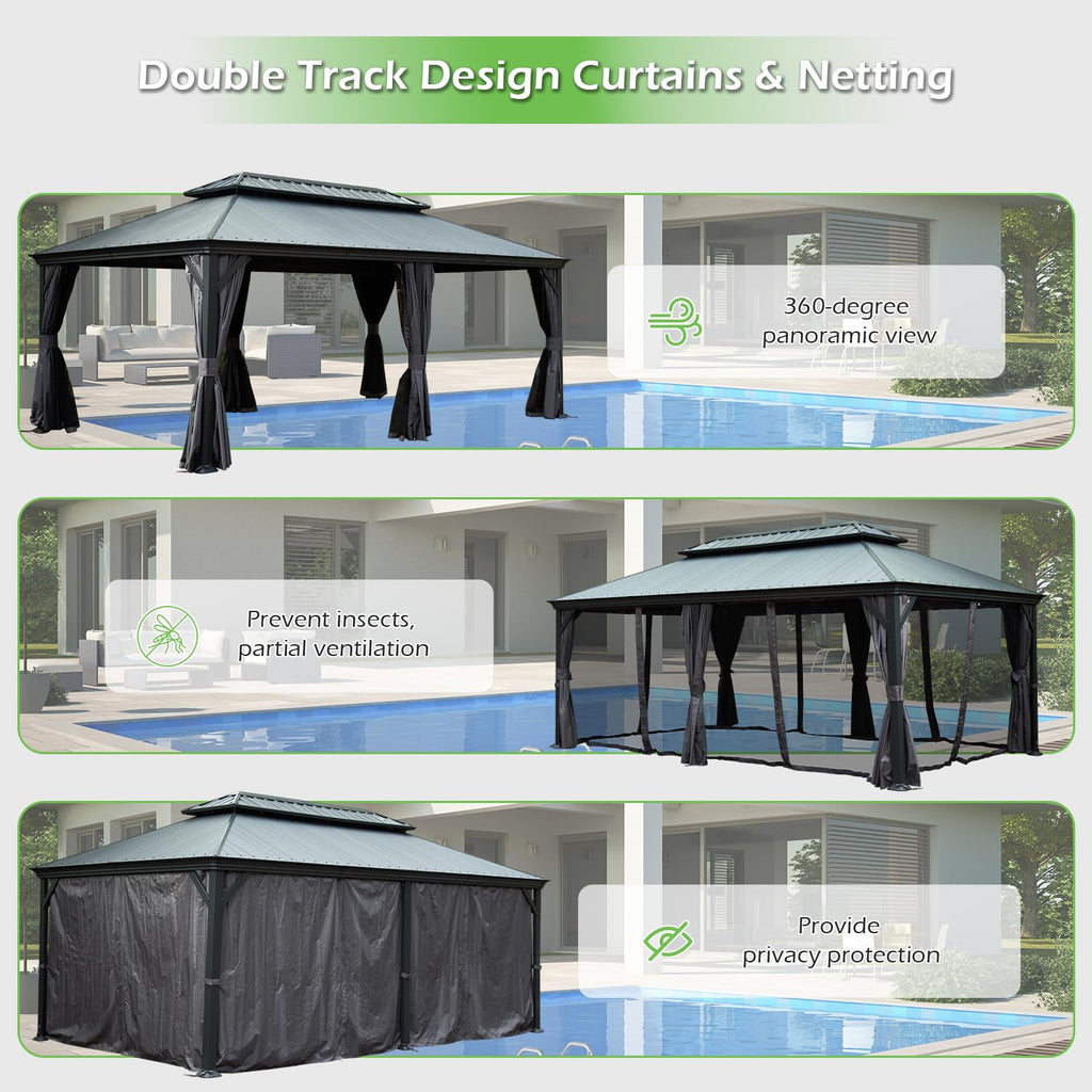 14'x22' Hardtop Gazebo with Resin Roof - Dark Grey