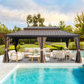 14' x 22' Hardtop Gazebo with Dual-Layer Steel Roof and Drainage - Grey or Brown