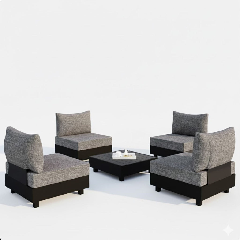 Gray Patio Sectional Set with Modular Armless Chairs and Coffee Table