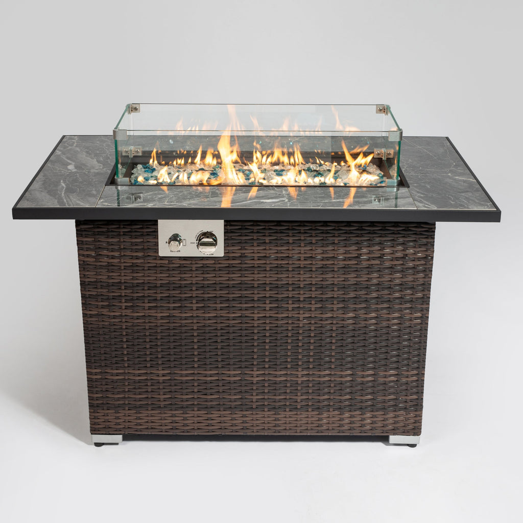 44" Propane Gas Fire Pit Table with Tile Top and Wicker Base - Espresso