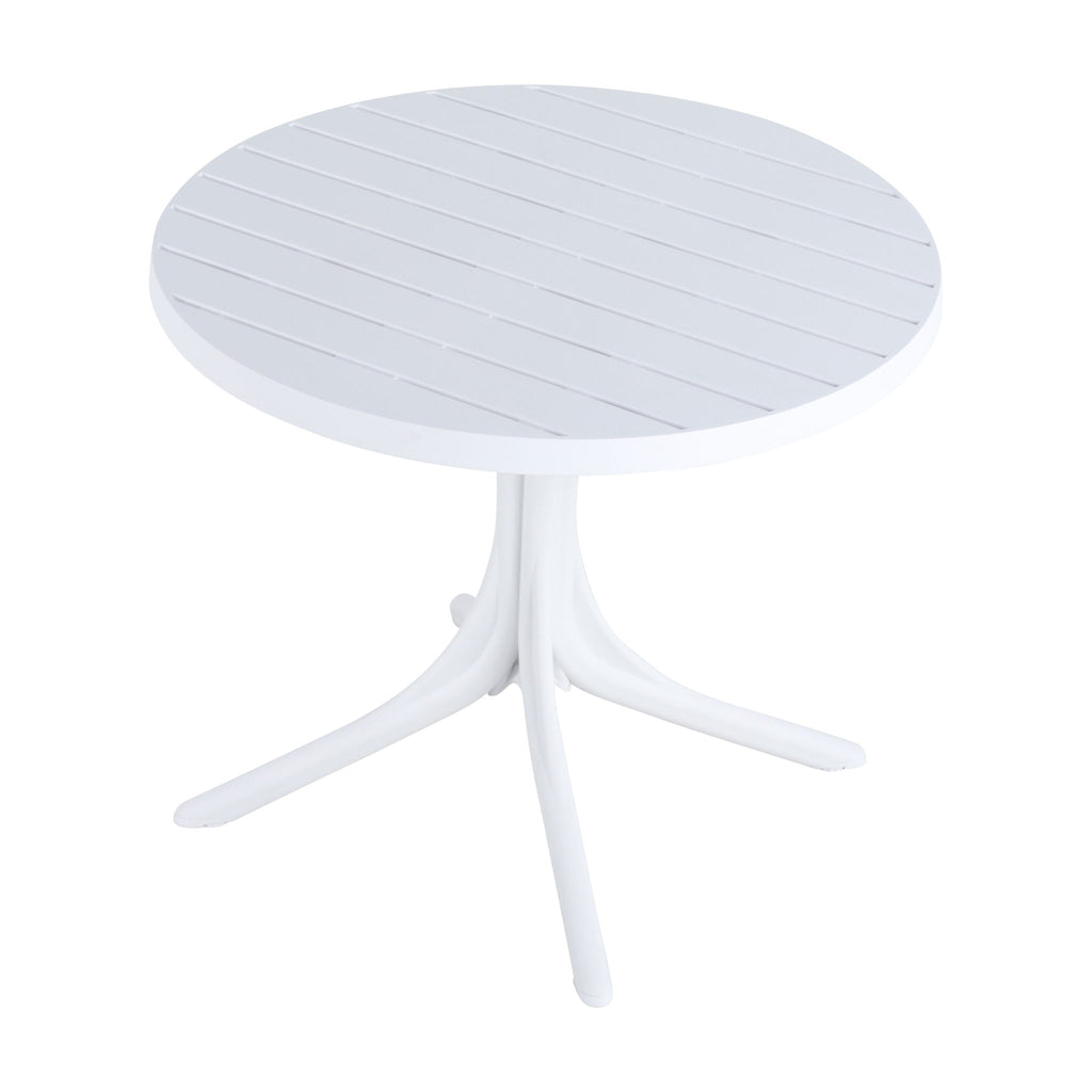 4 Modern Stackable Plastic Armchair Set with Round Table - Light Blue or Dark Gray