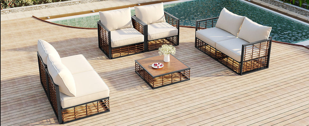 7-Piece Metal Patio Sectional Sofa Set with Water-Resistant Cushions - Modern