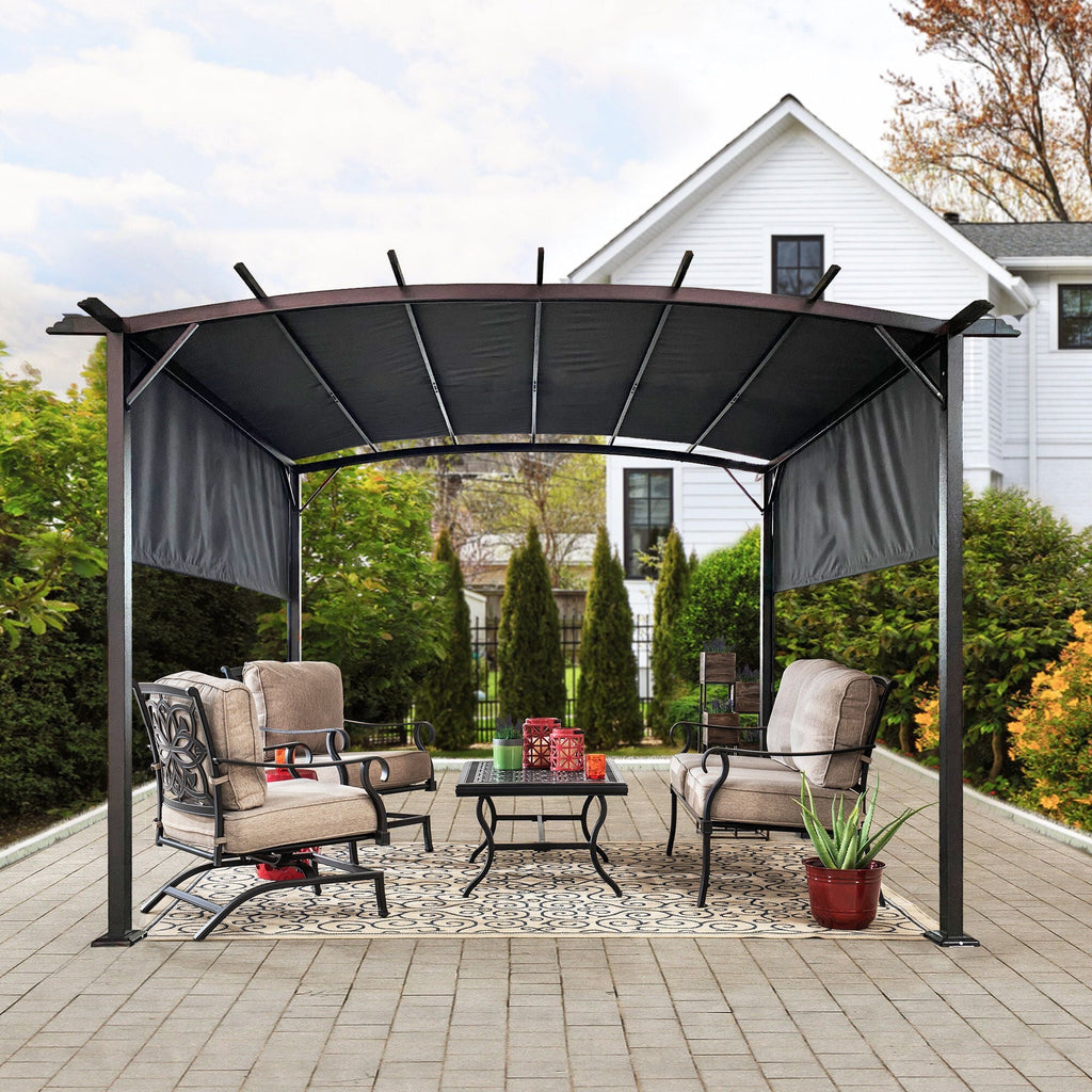 Outdoor Patio Pergola Gazebo with Retractable Canopy - Beige or Dark Gray